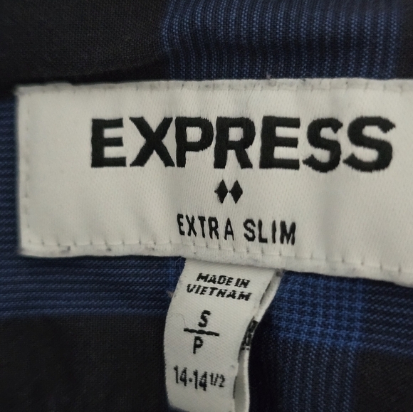Express Plaid Shirt Mens Sz S Blue Black White Long Sleeve Button Up Academia - Picture 9 of 11